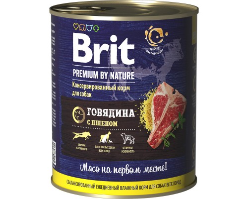 Brit  Premium by Nature консервы с говядиной и пшеном для собак 850 г