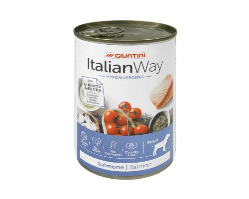 Italian Way Консервы  безглютеновые, для собак всех пород с чувствительной кожей, с лососем, томатами и рисом 400 г