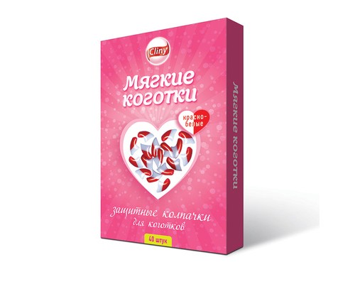 Cliny колпачки на когти для кошек "Мягкие коготки", красно-белые 40 шт