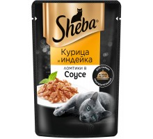 Sheba паучи для кошек "Ломтики в соусе с курицей и индейкой", 75г