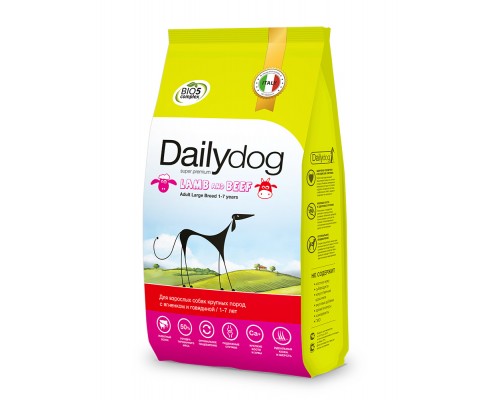 Корм DailyDog для взрослых собак крупных пород с ягненком и говядиной 3 кг