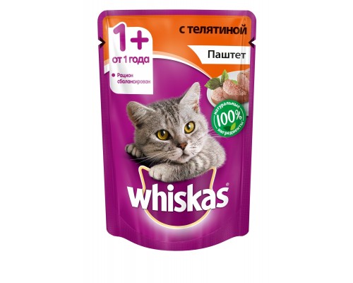 Whiskas влажный корм для кошек паштет с телятиной