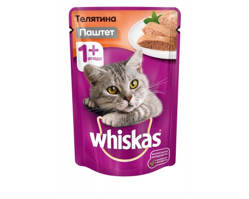 Whiskas влажный корм для кошек паштет с телятиной