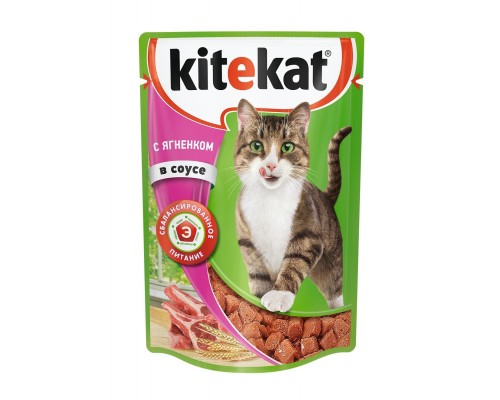 Kitekat влажный корм для кошек, с ягненком в соусе