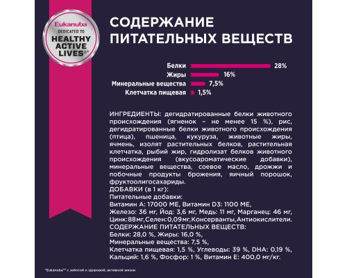 Корм Eukanuba для щенков с чувствительным пищеварением, с ягненком и рисом 12 кг