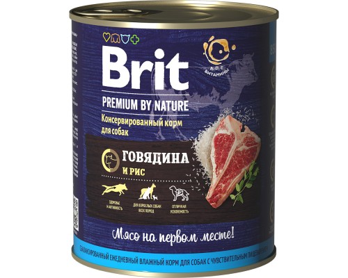 Brit  Premium by Nature консервы с говядиной и рисом для собак 850 г