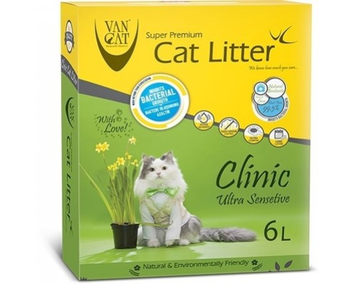 Van Cat комкующийся наполнитель с Антибактериальным эффектом, 6л, коробка (Clinic Ultra Sensitive) 5,1 кг