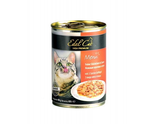 Edel Cat нежные кусочки в соусе для кошек с 3 видами мяса