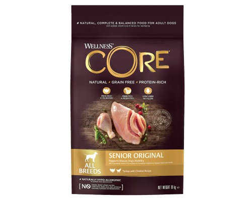 Корм Wellness CORE из индейки с курицей для пожилых собак всех пород 10 кг