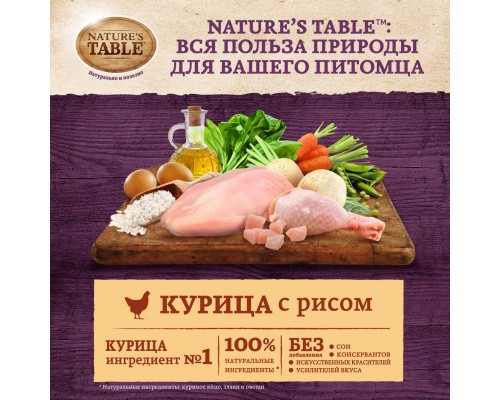 Корм Nature's Table сухой корм для взрослых собак всех пород, с курицей и рисом