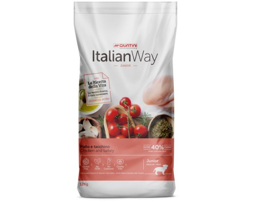 Корм Italian Way  безглютеновый, для щенков средних и крупных пород со свежей курицей и индейкой 3 кг