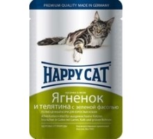 Happy cat кусочки в желе с ягненком, теленком и зеленой фасолью