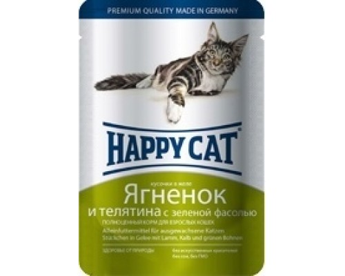 Happy cat кусочки в желе с ягненком, теленком и зеленой фасолью