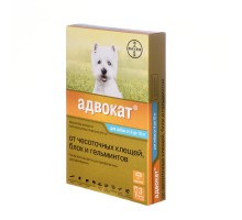 Elanco  Адвокат капли для щенков и собак до 10 кг от блох, клещей и глистов, 3 пипетки 10 г