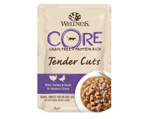 Wellness CORE  Tender Cuts паучи из индейки с уткой в виде нарезки в соусе для кошек