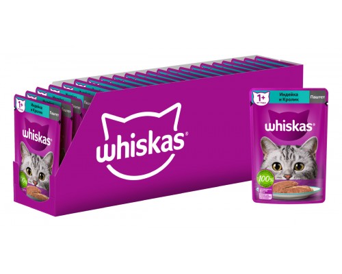 Whiskas влажный корм  для кошек, паштет с индейкой и кроликом