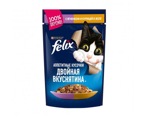 Felix двойная Вкуснятина® для взрослых кошек, с ягненком и курицей, в желе