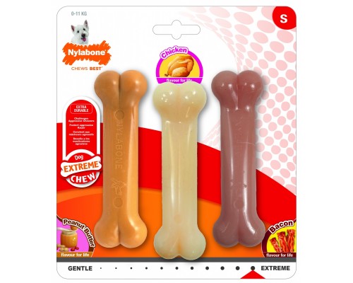 Nylabone набор из 3 косточек экстра-жестких (арахисовая паста/курица/бекон), S 179 г