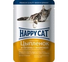 Happy cat кусочки в желе с цыпленком, печенью и морковью