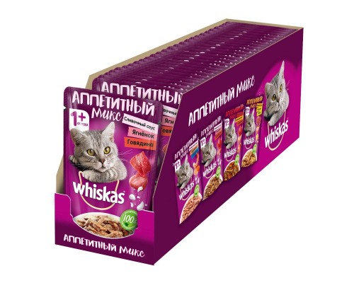 Whiskas "Аппетитный микс" говядина и ягненок со сливочным соусом для кошек