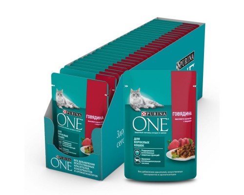 Purina One паучи с говядиной и морковью для взрослых кошек