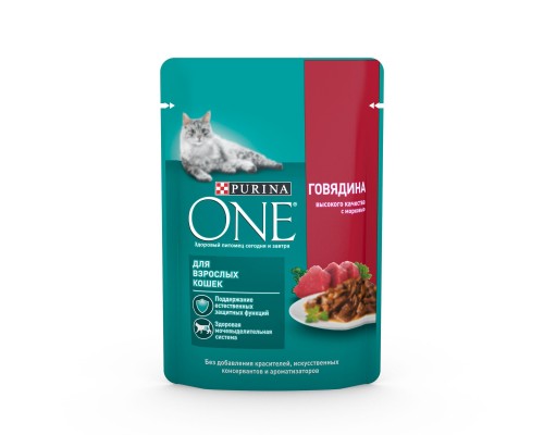 Purina One паучи с говядиной и морковью для взрослых кошек