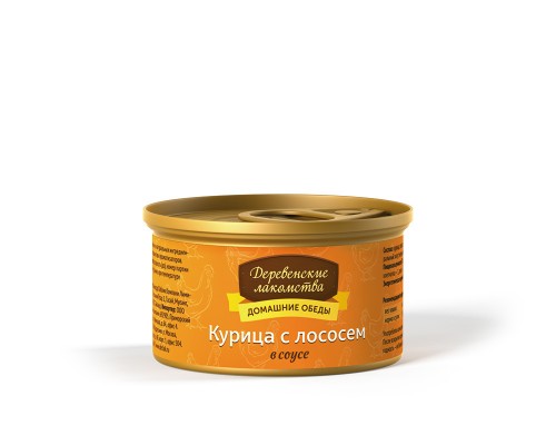 Деревенские лакомства консервы для кошек «Курица с лососем в соусе»