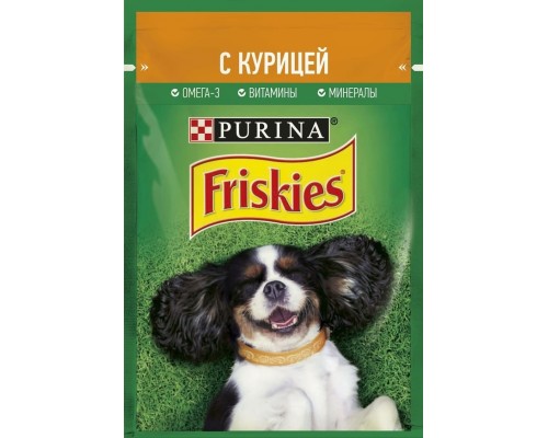 Friskies влажный корм для взрослых собак, кусочки с курицей в подливе