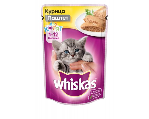 Whiskas влажный корм для котят, паштет с курицей 75 г