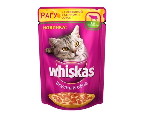 Whiskas паучи для кошек говядина в сырном соусе 6823