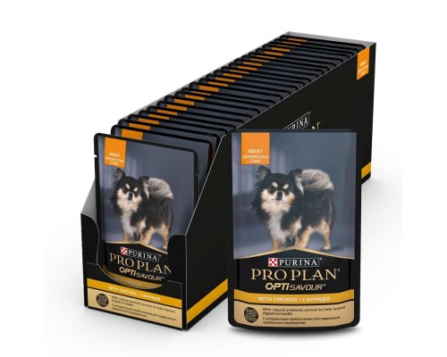 Purina Pro Plan консервы паучи для взрослых собак: кусочки в соусе с курицей 85 г