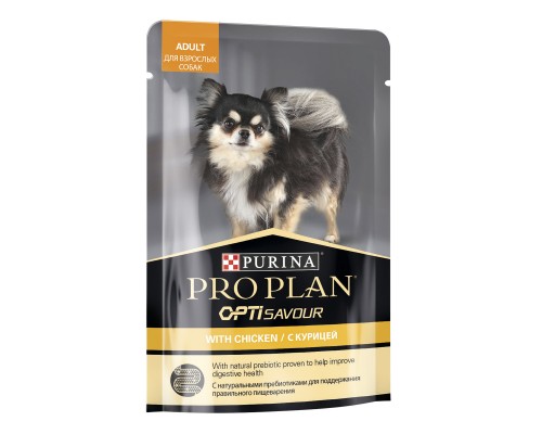 Purina Pro Plan консервы паучи для взрослых собак: кусочки в соусе с курицей 100 г