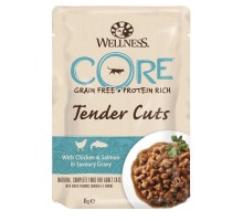 Wellness CORE  Tender Cuts паучи из курицы с лососем в виде нарезки в соусе для кошек