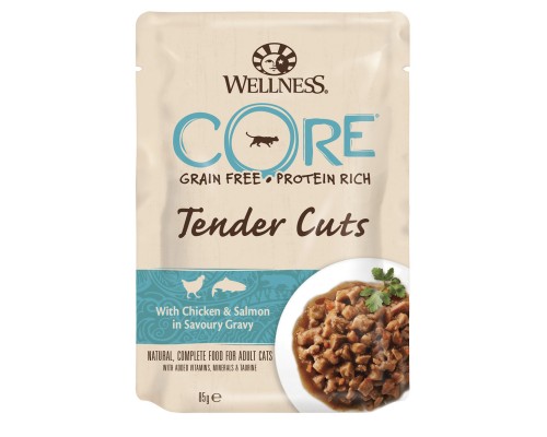 Wellness CORE  Tender Cuts паучи из курицы с лососем в виде нарезки в соусе для кошек