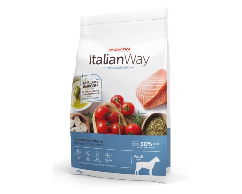 Корм Italian Way  безглютеновый, для собак крупных пород с чувствительной кожей, лосось и сельдь 12 кг