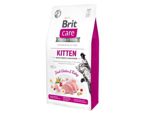 Корм Brit care для котят, беременных и кормящих кошек, гипоаллергенный с курицей и индейкой 2 кг