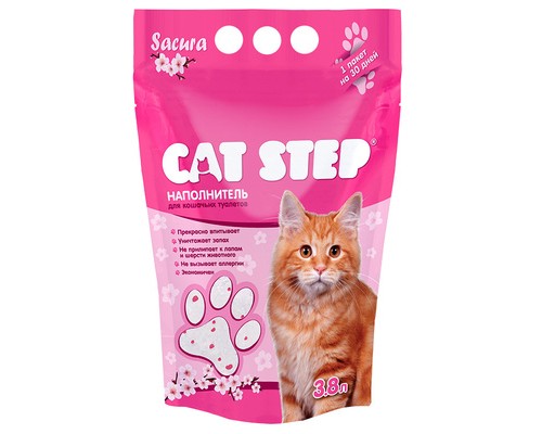 Cat step впитывающий  силикагелевый наполнитель 7,6 л