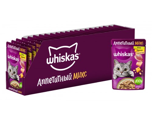 Whiskas "Аппетитный микс" курица и утка с сырным соусом для кошек