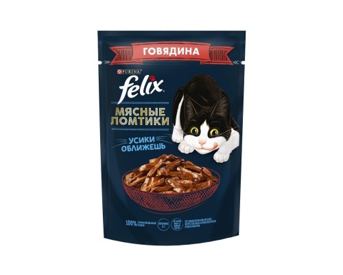 Felix  Мясные ломтики консервированный полнорационный корм для взрослых кошек, с говядиной