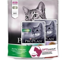 Корм Purina Pro Plan набор: сухой корм для кастрированных кошек, с уткой и печенью + 2 пауча 570 г