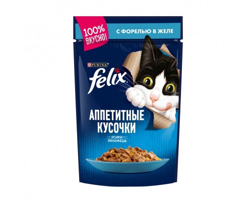 Felix влажный корм Аппетитные кусочки для взрослых кошек, с форелью в желе