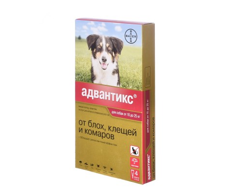 Elanco  Адвантикс капли для собак 10-25 кг от блох, клещей, 4 пипетки 10 г