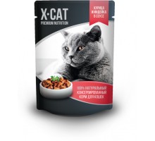 X-CAT влажный корм с курицей и индейкой в соусе для кошек