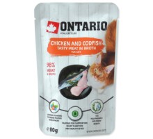 Ontario (консервы, лакомства) паучи для кошек и котят  курица и треска в бульоне