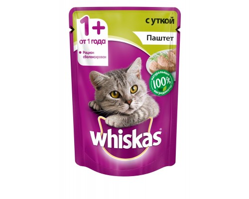 Whiskas влажный корм для кошек, паштет с уткой