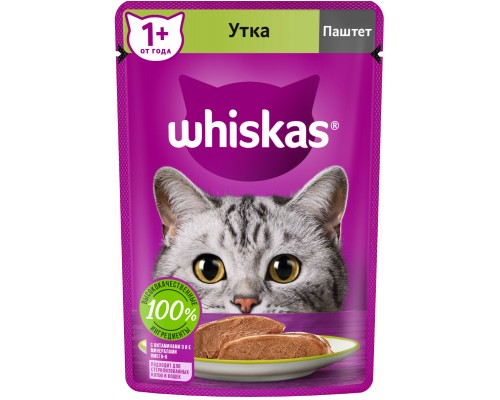 Whiskas влажный корм для кошек, паштет с уткой