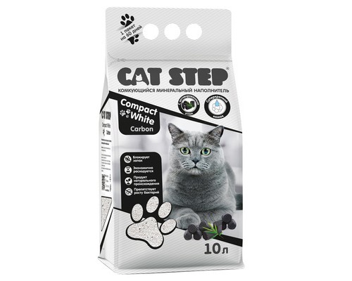 Cat step комкующийся минеральный наполнитель Compact White Carbon 8,75 кг