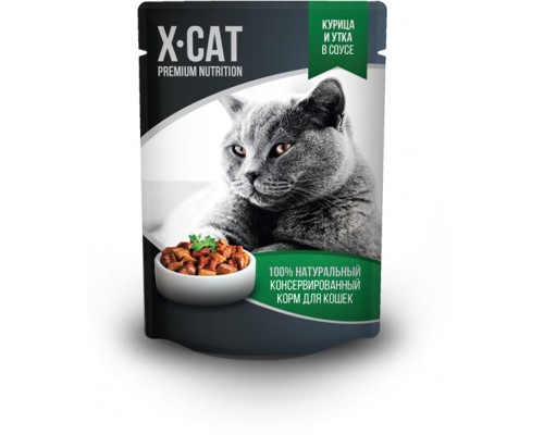 X-CAT влажный корм с курицей и уткой в соусе для кошек