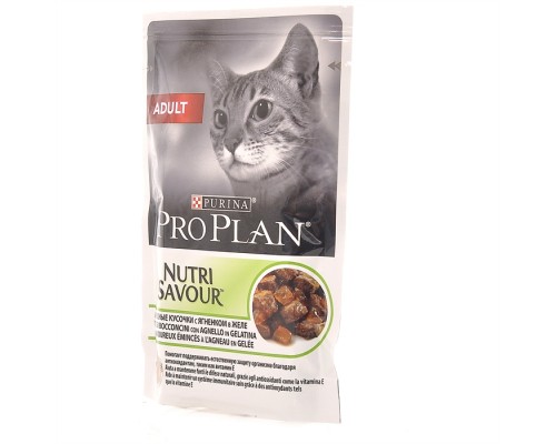 Purina Pro Plan (паучи) влажный корм Nutri Savour для взрослых кошек, кусочки с ягненком, в желе