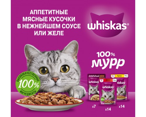 Whiskas набор паучей для кошек, три вкуса (паучи "рагу" 28шт х 75г и  паучи "Аппетитный микс" 7шт х 75г)